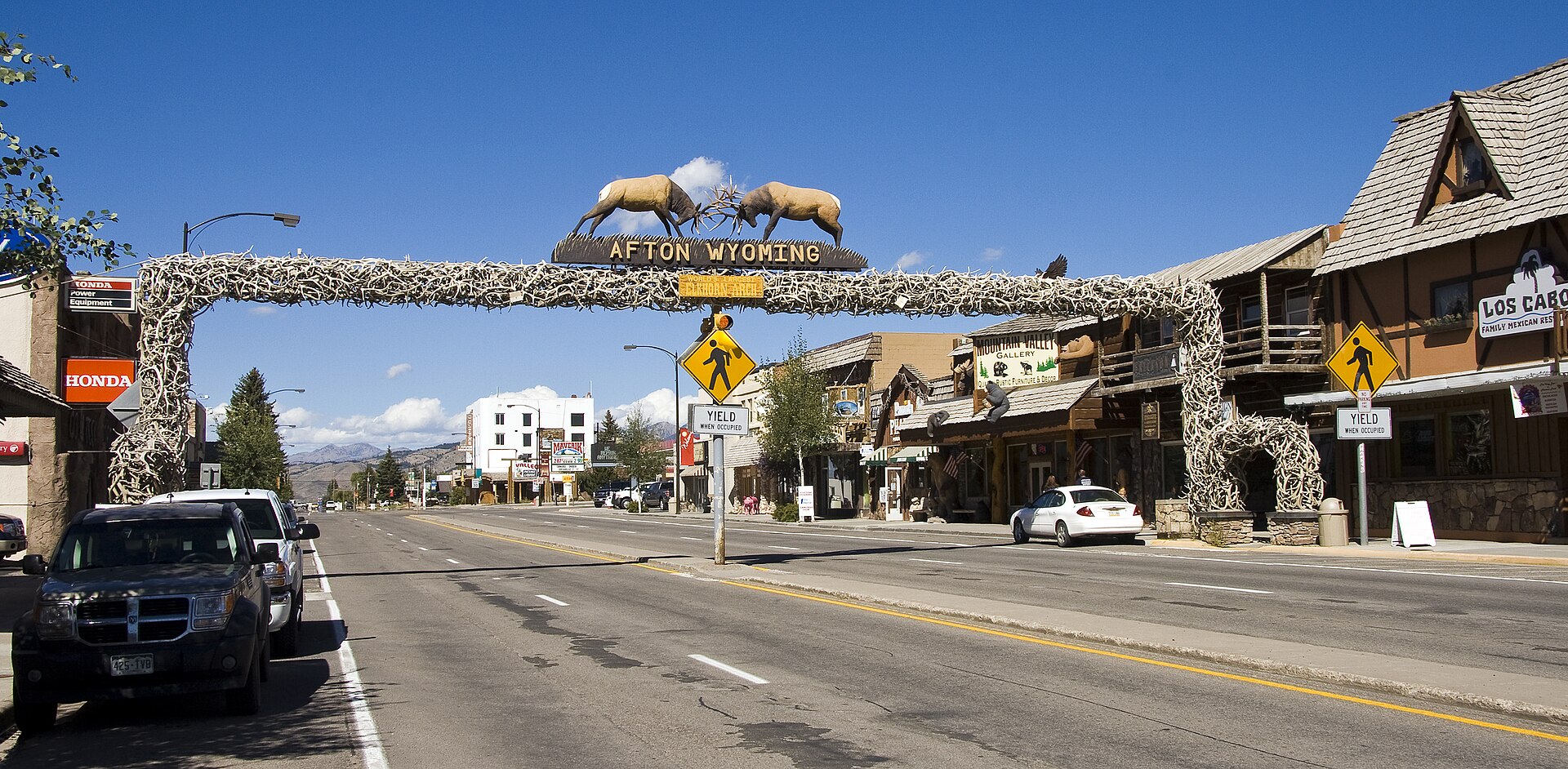 The elk antler arch over Main Street in Afton, Wyoming
